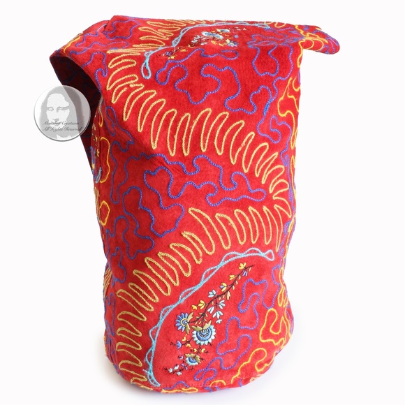 OMO Norma Kamali Bag Giant Feedbag Crossbody Extra Large Suede Embroidery Rare - Picture 9 of 15